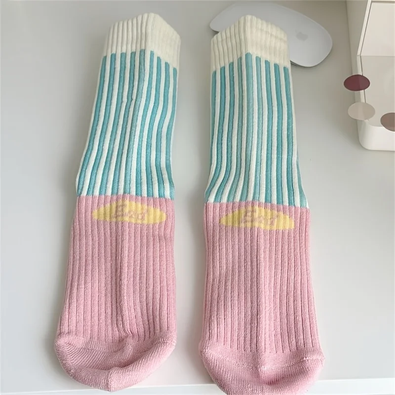 5 pairs of random dopamine color matching autumn and winter socks, children's thick mid tube socks, sporty and cute long socks