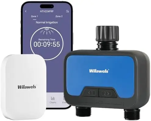 WILAWELS WiFi Sprinkler Timer 2 Zone, 984ft Range, Smart Hose Controller with App & Voice Control