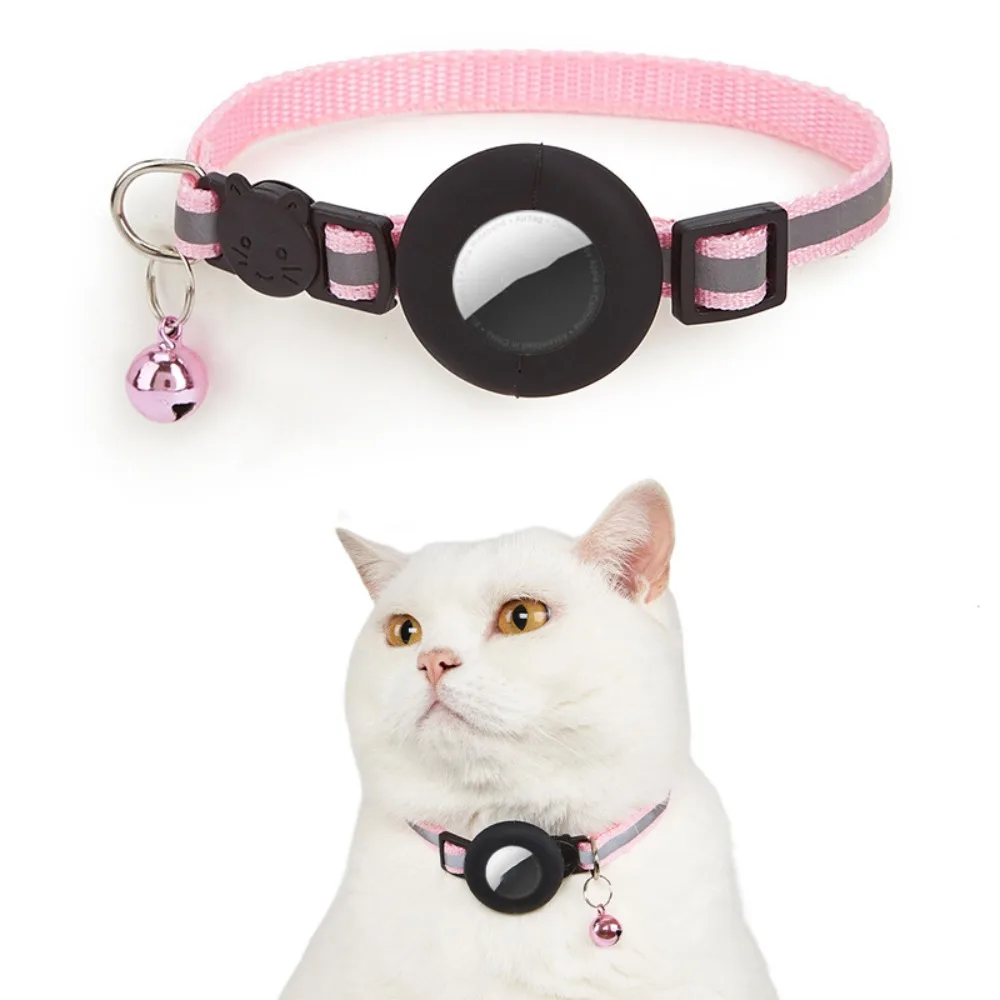 Adjustable Pet Collar Detachable Bell with Reflective Strip Cat Collar Wear-Resistant Anti-lost for AirTag