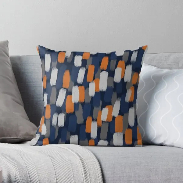 Abstract Orange And Blue Paint Brush E  Printing Throw Pillow Cover Square Decorative Office Waist Pillows not include One Side