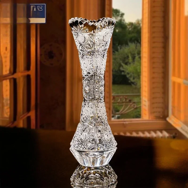 Crystal glass vase, handmade car engraved European sunflower decorative small vase