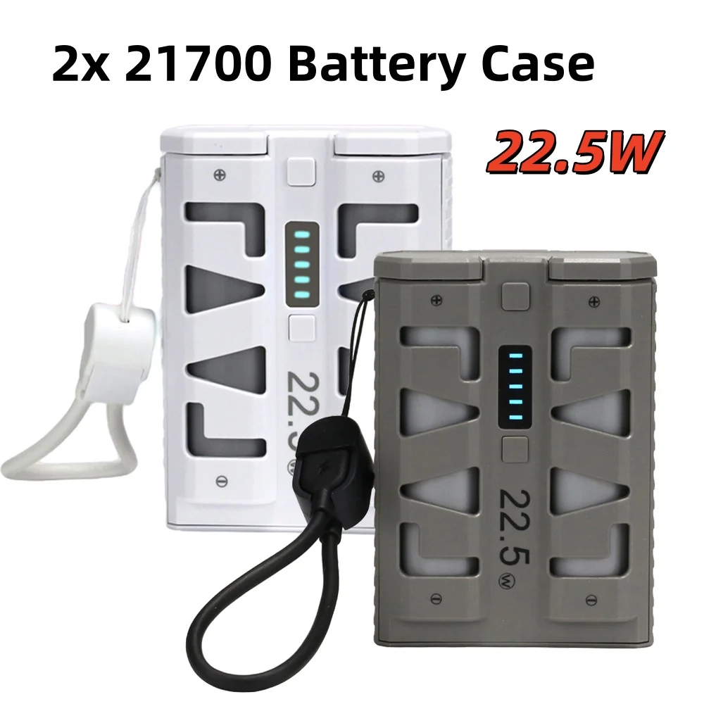 Kit DIY de Power Bank Portátil com Carregamento Rápido de 22.5W, Caixa para 2 Baterias 21700, Compartimento de Bateria de Liberação Rápida, Caixa de Energia de Emergência