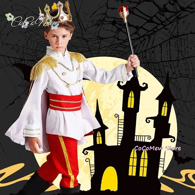 Disfraz de rey de juego de rol para niños de Halloween de siete piezas, disfraz real europeo de fantasía, conjunto de regalo de Navidad