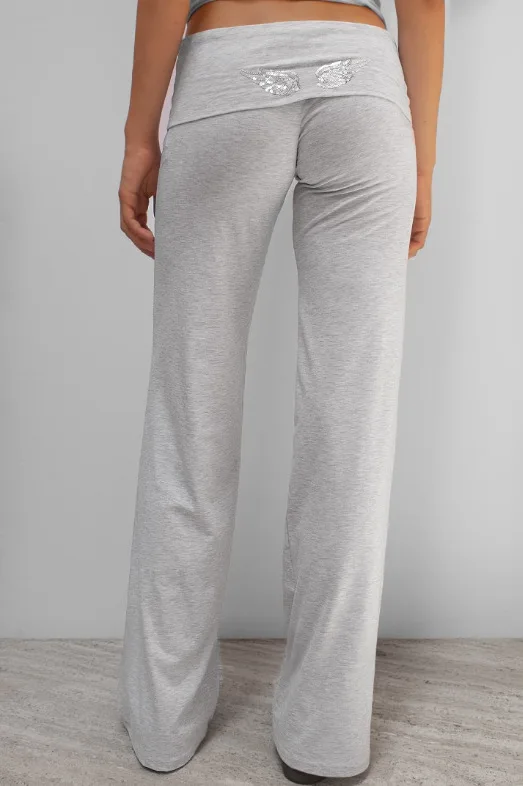 HOUZHOU Y2k Sequins Angel Wings Pants Women Gray Low-rise Straight Trousers Female Casual Street Long Sweatpants Slim Yoga Pant