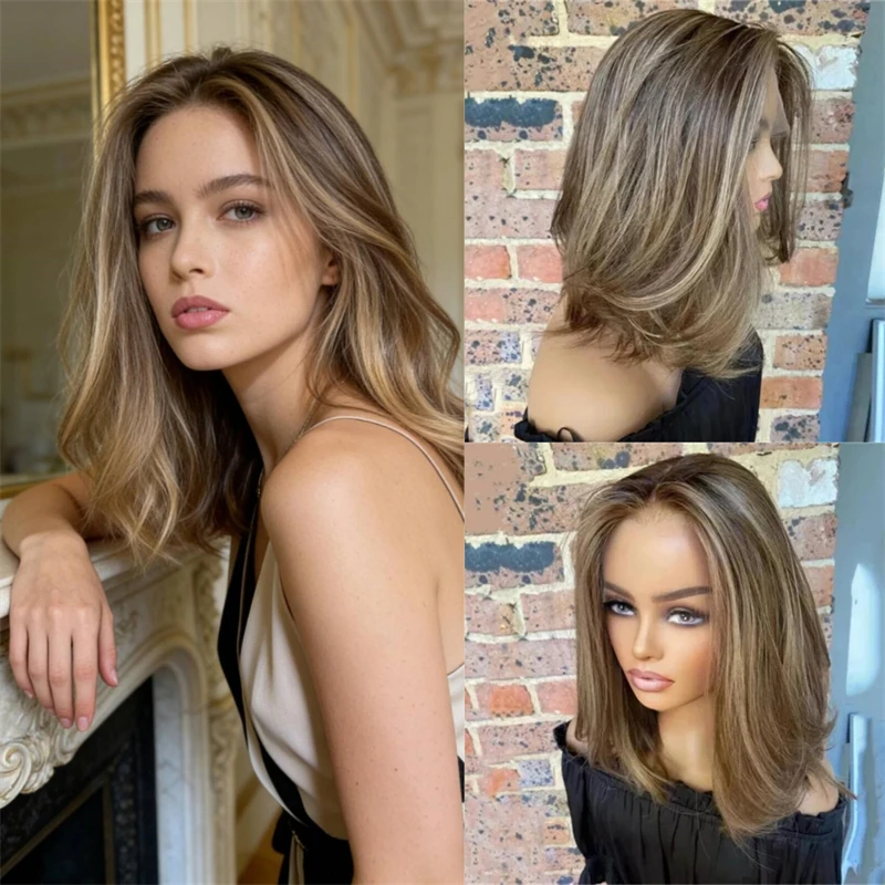 

Женский парик 13x4 с свободной линией роста волос, омбре, коричнево-русый, синтетический, HD, с кружевной передней частью, 150% плотность, натуральная линия роста волос, короткий волнистый боб