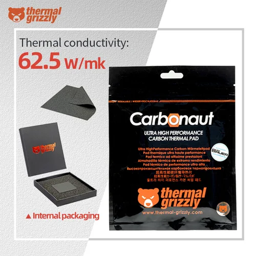 Almohadilla térmica Grizzly Carbonaut de 0,2mm, 62,5 W/mk, almohadilla térmica no adhesiva, Flexible, reutilizable, CPU/GPU/PS4, placa base térmica de silicona