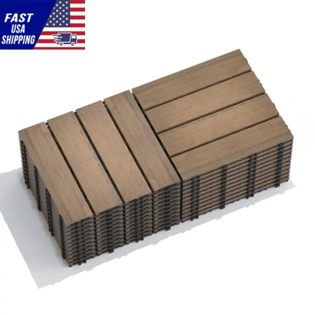 Patio Floor Tiles Pack of 11 WPC Wood-Plastic Composite Patio Deck Tiles DIY Interlocking Decking Tiles, Quick Deck Floor Tile