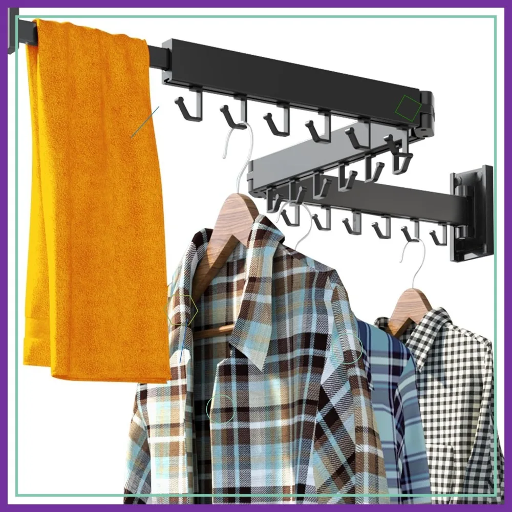 

Настенная складная сушилка для одежды, выдвижная вешалка для белья с J-образными крючками для внутреннего и наружного использования