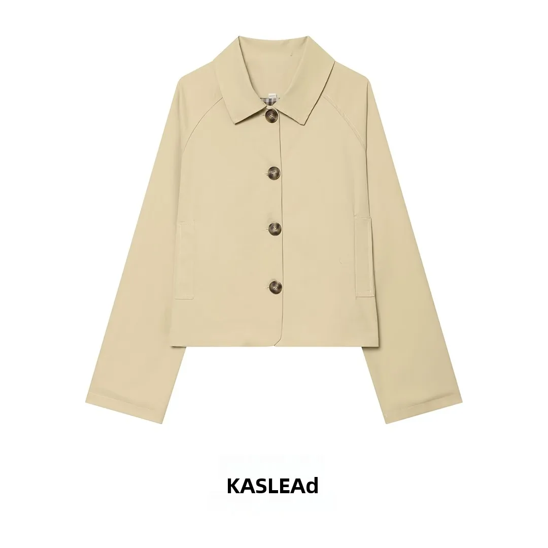 KASLEAD New Fashionable Short Style Women's Jacket Collared Versatile Streetwear Polyester Fiber Long Sleeve Summer Outerwear