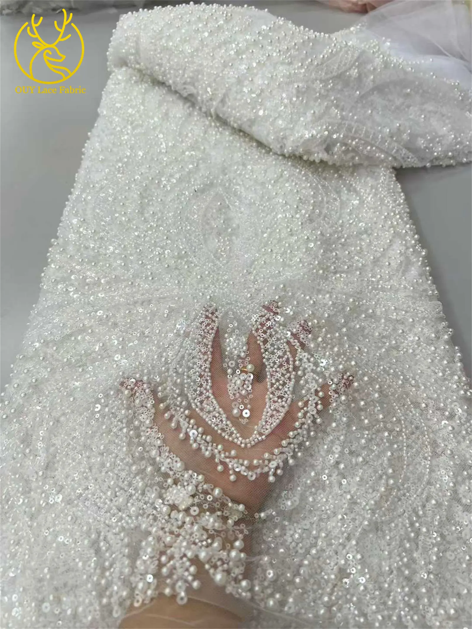 African French Sequin Lace Fabric 2025 High Quality Nigerian Groom Embroidery Beaded Lace Dress Material For Party Sewing 5Yards