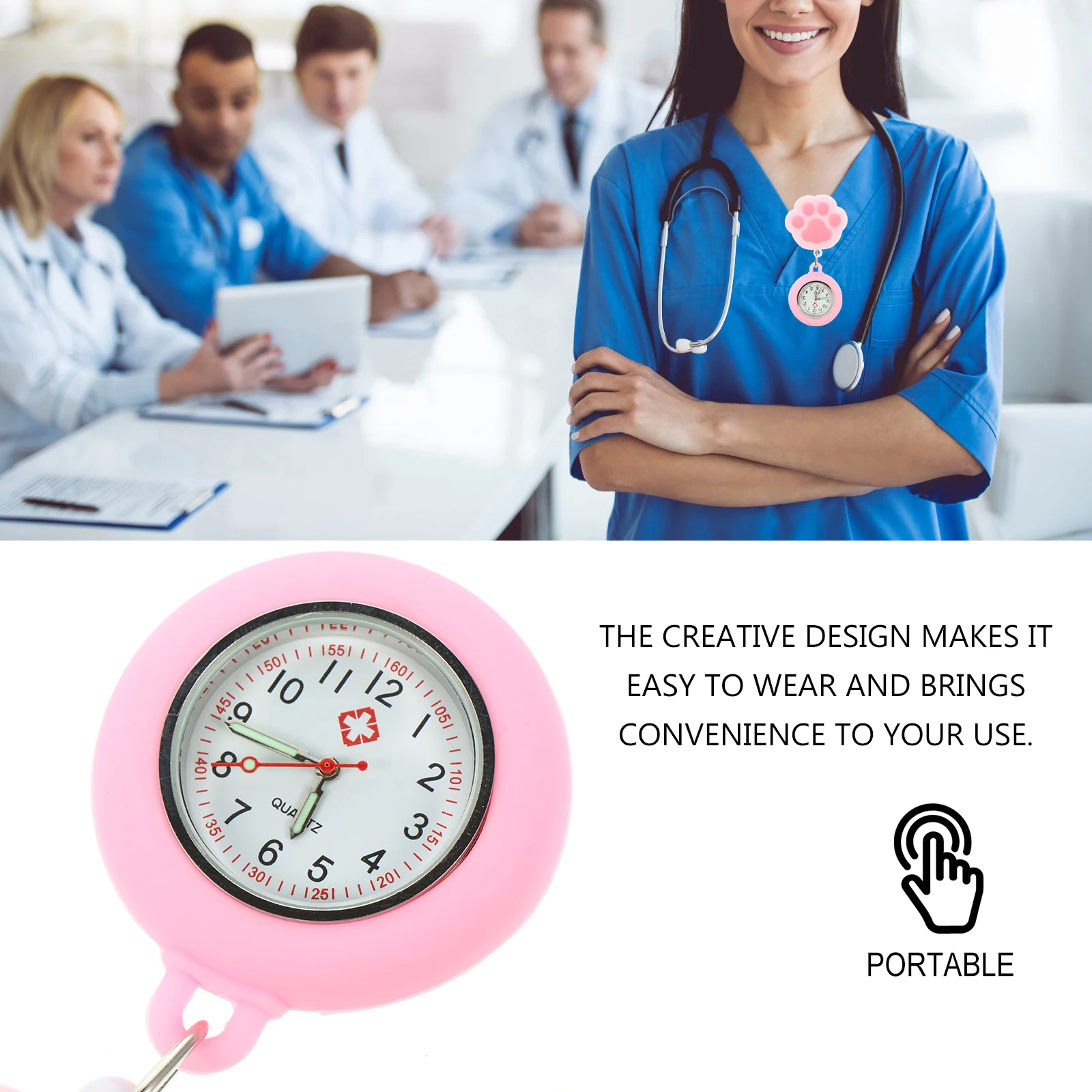 

Nurse Watch Clip-on Pocket Quartz Luminous Gifts Accessories Stethoscope Cat Paw Watches Durable Practical Student Exam