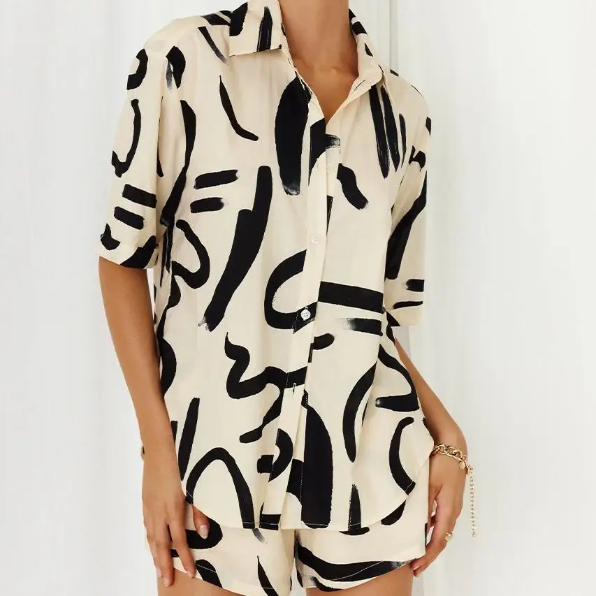 Feminino impresso irt orts conjunto primavera verão faion terno de duas peças briti sle t-quarto sve roupas adultas