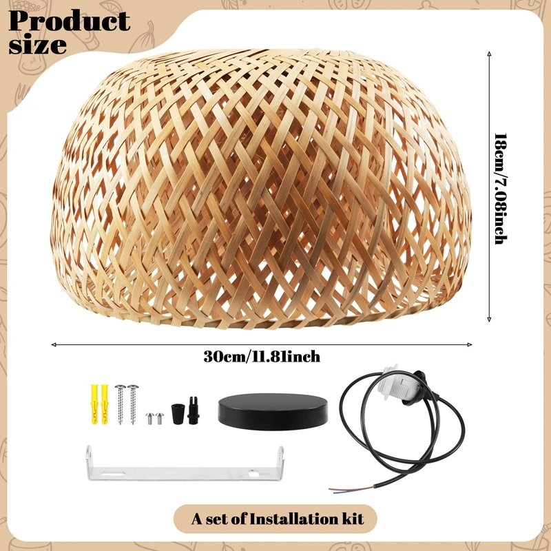 Lampu pencahayaan rotan buatan tangan, lampu gantung bambu Retro, Cafe Bar, Lounge untuk taman, restoran, kamar tidur dengan sumber cahaya