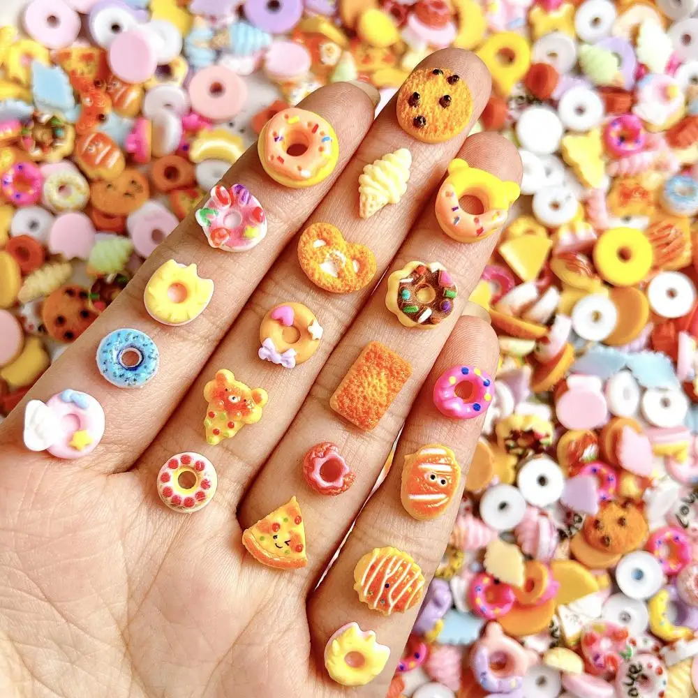 Cute Simulated Donut Resin Nail Charms Cartoon Funny Smiling Face Pizza Bear Ice-cream Nail Art Decorations DIY Manicure Designs