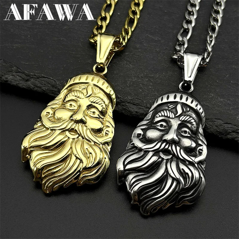 

Vintage Santa Claus Head Pendant Necklace for Women Men Stainless Steel Gold Silver Color Jewelry Punk Chain Christmas Gifts
