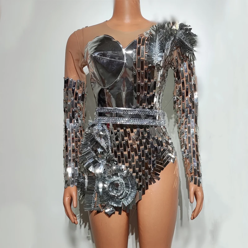 

Платье для вечеринок с асимметричными рукавами, стразами и пайетками, сексуальный костюм для гоу-гоу танцев, сценический наряд для певиц, рейв-костюм, клубная одежда для диджеев XS8399