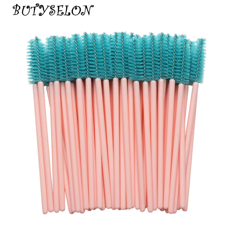 Baguettes de Mascara jetables en Nylon, 50 pièces, brosses à poignée bleue, pinceaux de maquillage, outils d'extension de cils