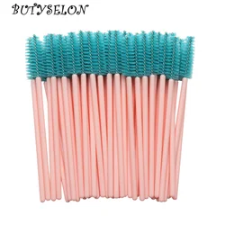 50pcs Disposable Nylon Mascara Wands Blue Handle Brushes Lashes Makeup Brushes Eyelash Extension Tools