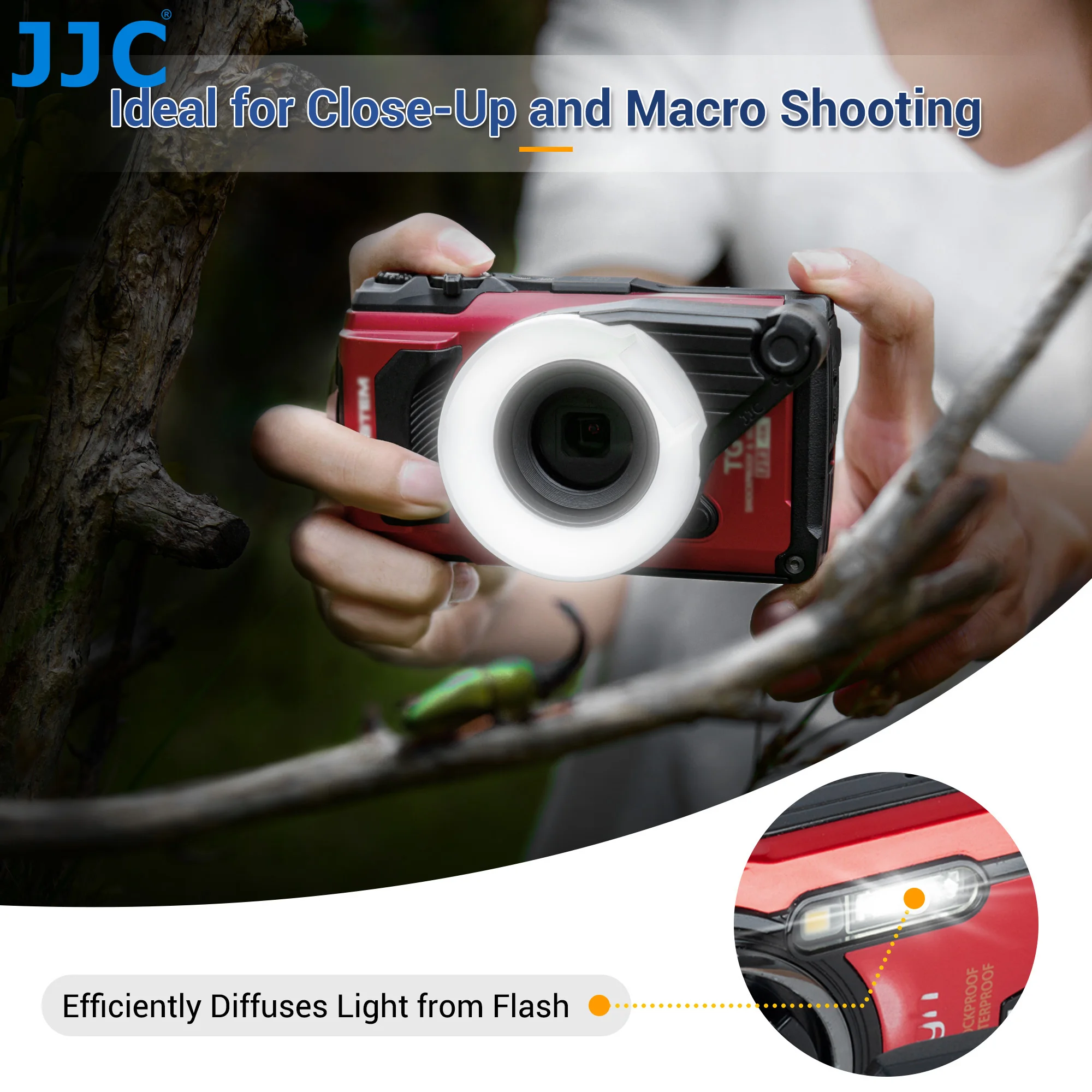 JJC Olympus FD-1 Flash Diffuser for Olympus TG-7 TG-6 TG-5 TG-4 TG-3 TG2 TG-1 Camera Macro Guide Ring Close Up Macro Photography