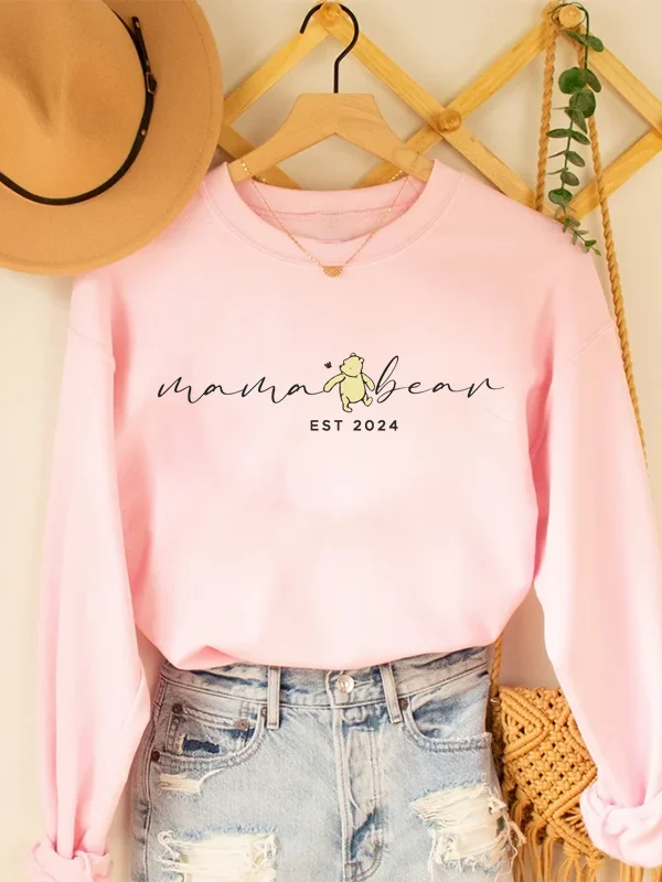 2024 New Literary Fashion Mother\'s Day Women Sweatshirt Mama Bear Cute Little Bear Print Female Sweater Simple Popular Girl Tops