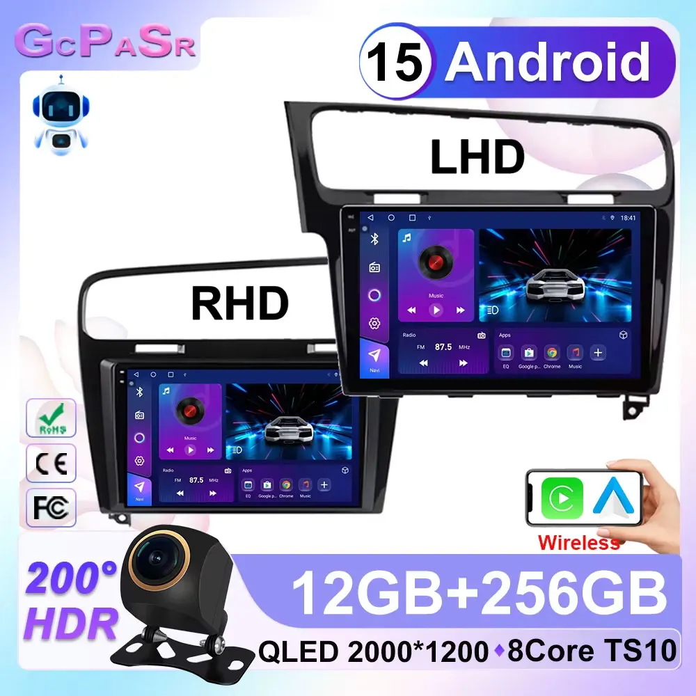 

Android 15 For Volkswagen Golf 7 2012 - 2020 Car Radio Video Audio Player RHD LHD Navigation GPS Carplay Bluetooth 5G Wifi 2din