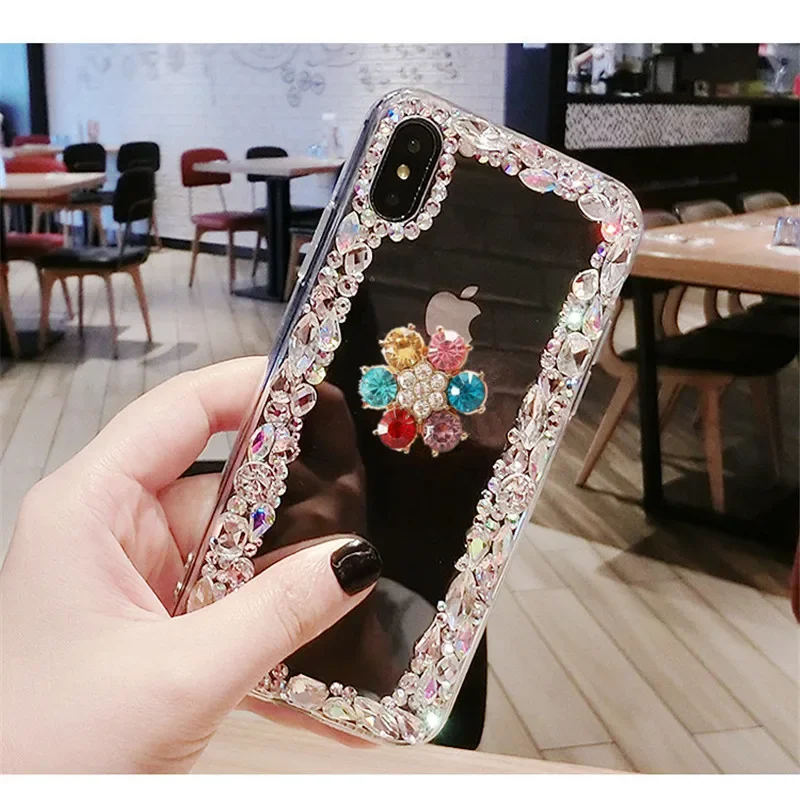 Luxury Glitter Bling Rhinestone Flower Crystal Clear Soft Case Cover For iPhone15 14 Plus 11 12 13pro max XSMAX XR 16 Plus Funds