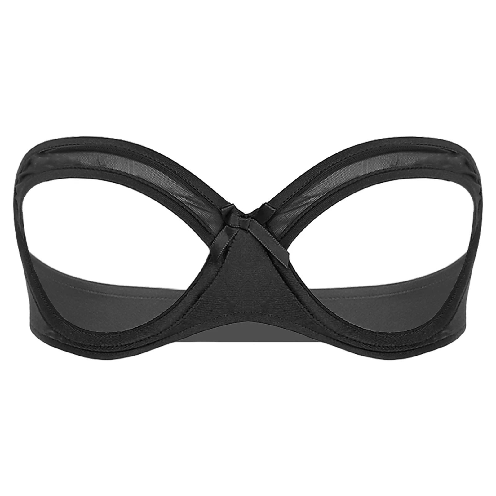 Women Wet Look Bra Sheer Mesh Hollow Out Open Nipples Bra Underwired Exotic Unlined Bralette Sexy Brassiere Balconette Underwear