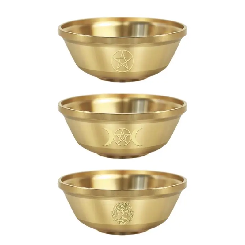 

652F Engraved Pentacle Brasses Bowl Multipurpose Decorative Container For Board Game Enthusiasts And Occult Decoration