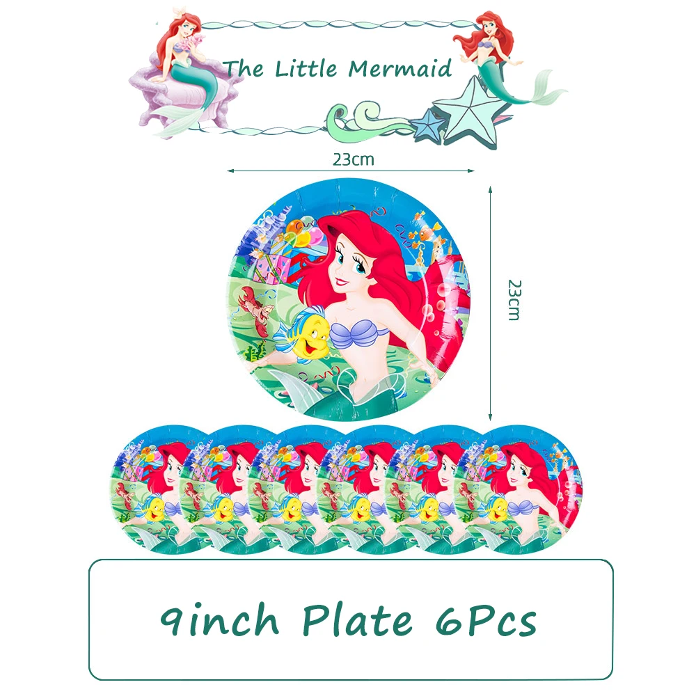 Mermaid Princess Ariel Theme Kid Birthday Party Decoration Balloon Cup Plate Napkin Gift Bag Disposable Tableware Party Supplies