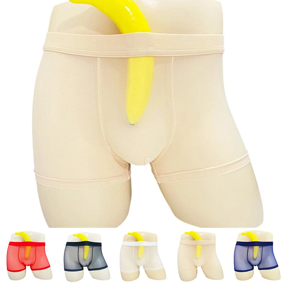 

Men's Underwear Transparent Boxers Bulge Ice Silk See Through Underpants Sexy Briefs Low Waist Panties Lingerie Intimates