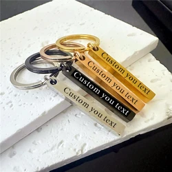 3D Bar Stainless Steel Keyrings Personalize Keychains Engrave Text Name Date Custom Logo Number Key Chains Rings Car Gift