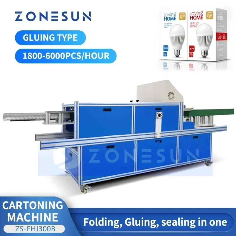 ZONESUN ZS-FHJ300B Automatic Carton Gluing and Boxing Machine Folding Top and Bottom Flap Product Packaging