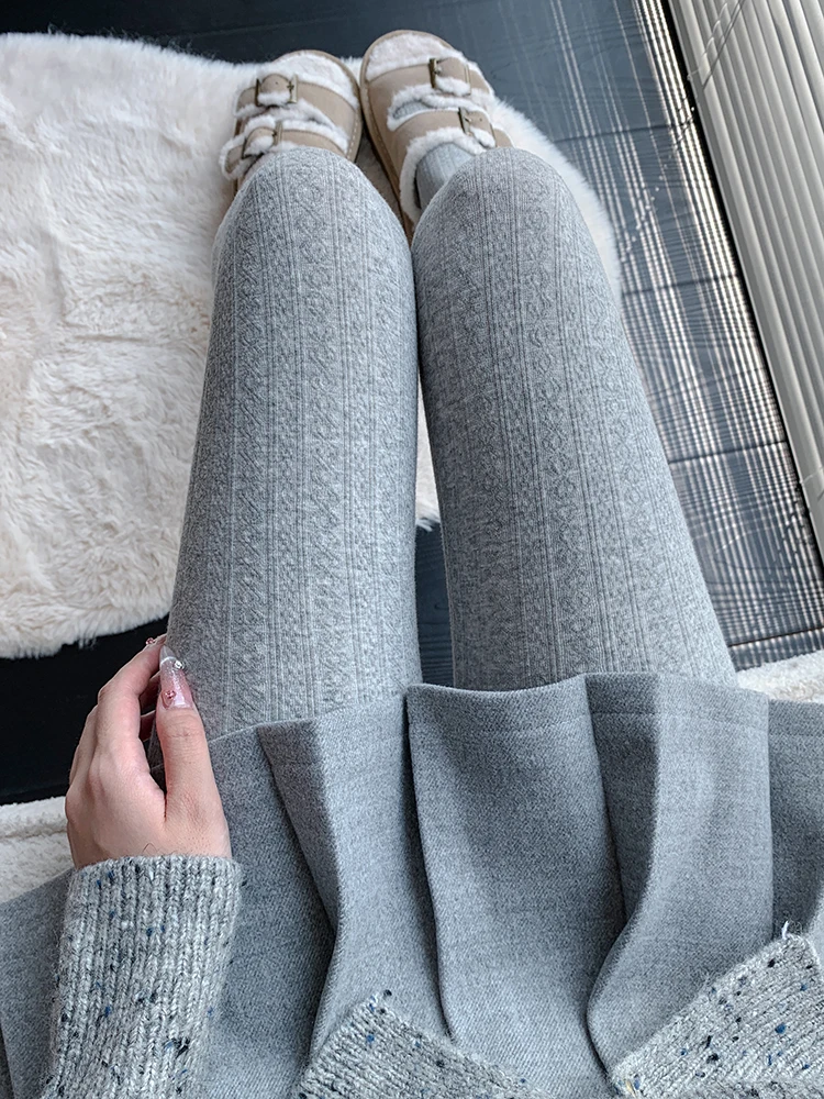 

Thiened Flannel Women's Autumn Winter Warm Miu Series e ey Floral Patterned Leggings Sos with Footwear And Fce