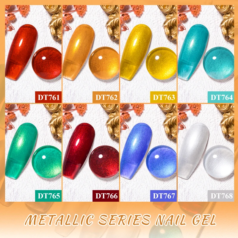 พบกับข้าม 8 ชิ้น/เซ็ต METALLIC GEL เล็บ Sparkly Mirror Super Bright Red Gold Mirror Effect กึ่งถาวรเล็บเจล