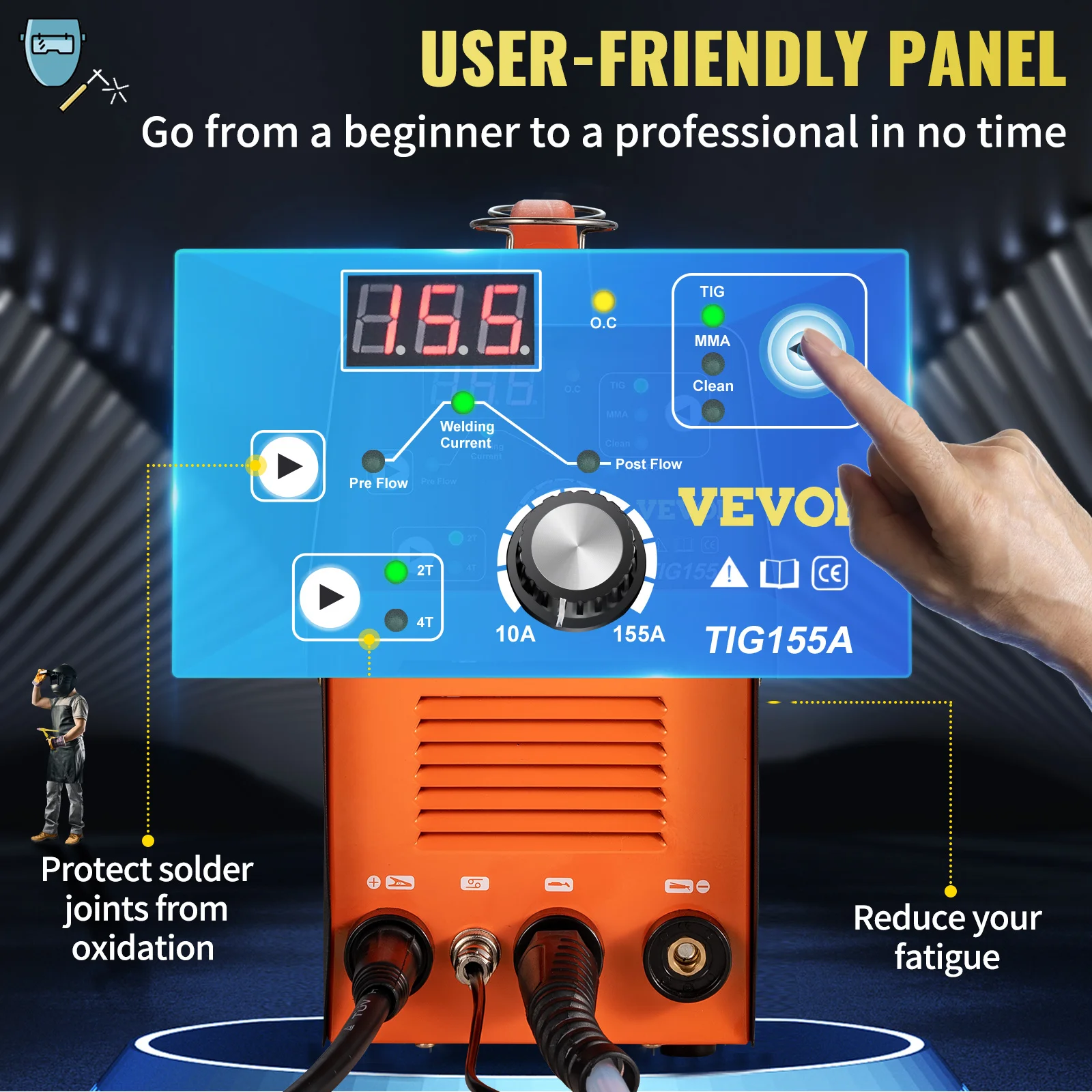 Imagem -04 - Vevor-máquina de Solda de Alta Freqüência Soldador a Arco Digital Vara Limpo Igbt Inversor em 110v 155amp