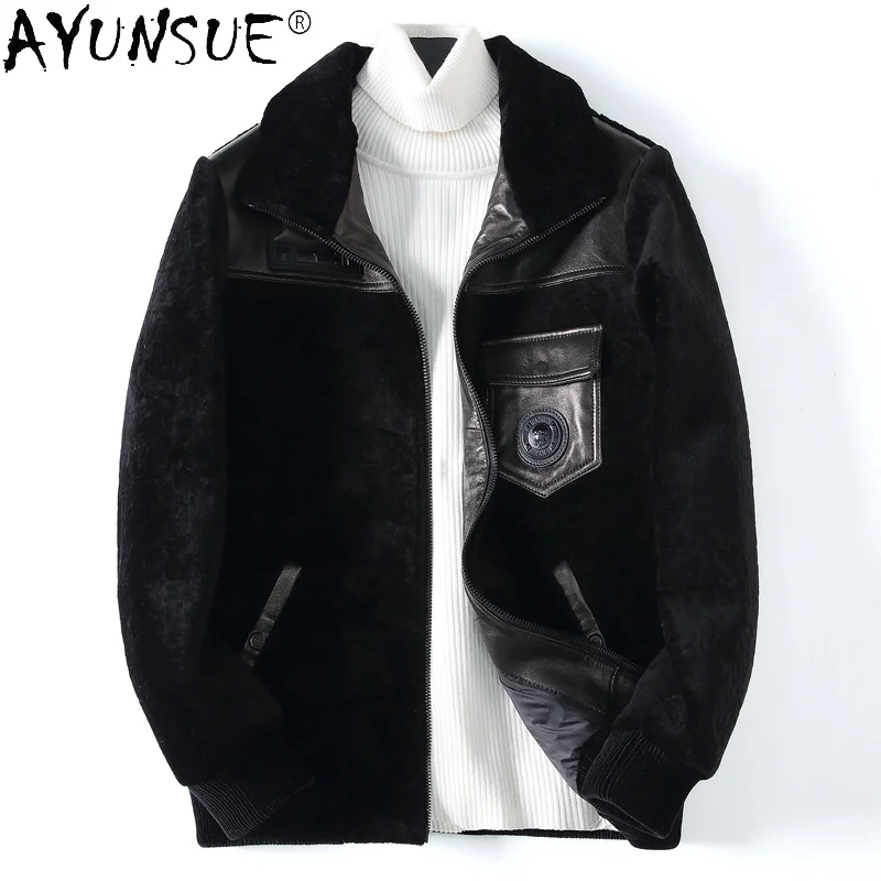 

Real Fur Coats Men Casual 100% Sheep Shearing Jacket Male Short Warm Black Wool Korean Fashion Veste Homme SQQ735