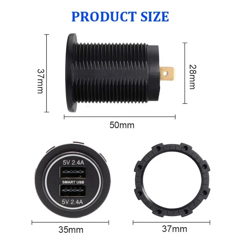 12V 24V 5V Dual 4.8A Output Dual Port USB Charger Socket with LED Light