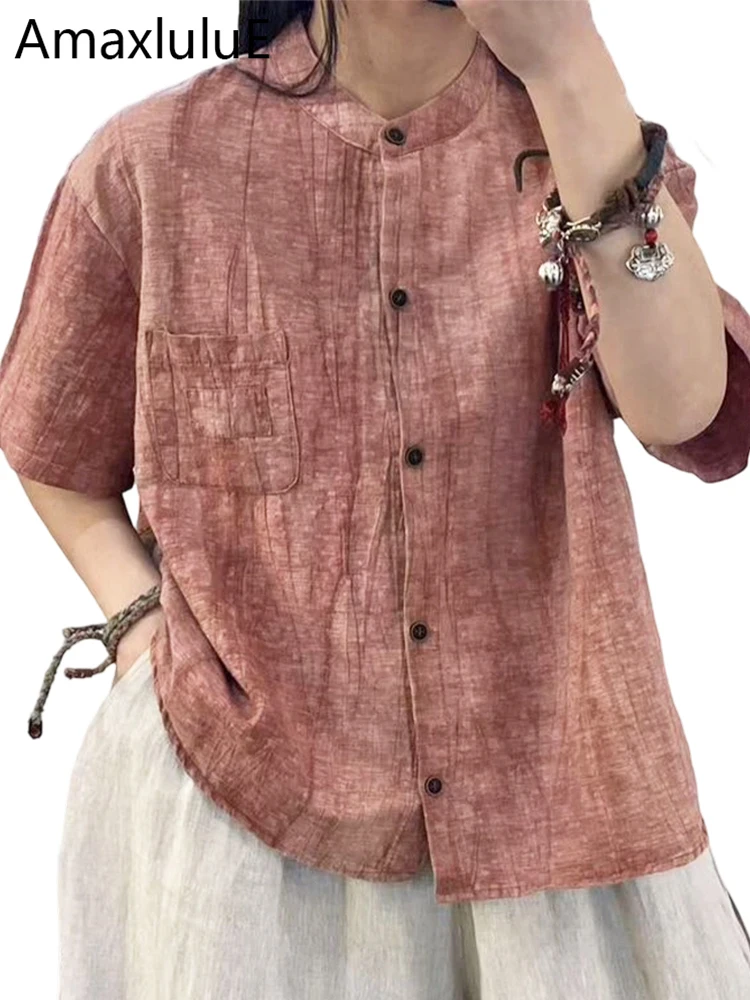 

Amax LuluE Summer Fashion Classic Cotton Linen Tops Females Causal Vintage Elegant Shirt Womens 2026 Korean Design Soild Blouses