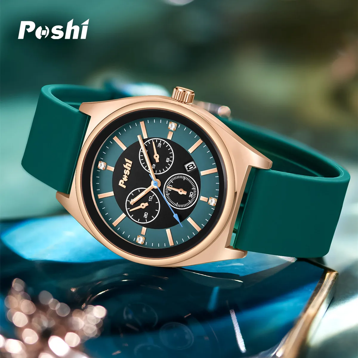 POSHI Fashion Women\'s Watches Luxury High Quality Silicone Strap Quartz Wristwatch with Date Original Ladies Casual Clock Gift