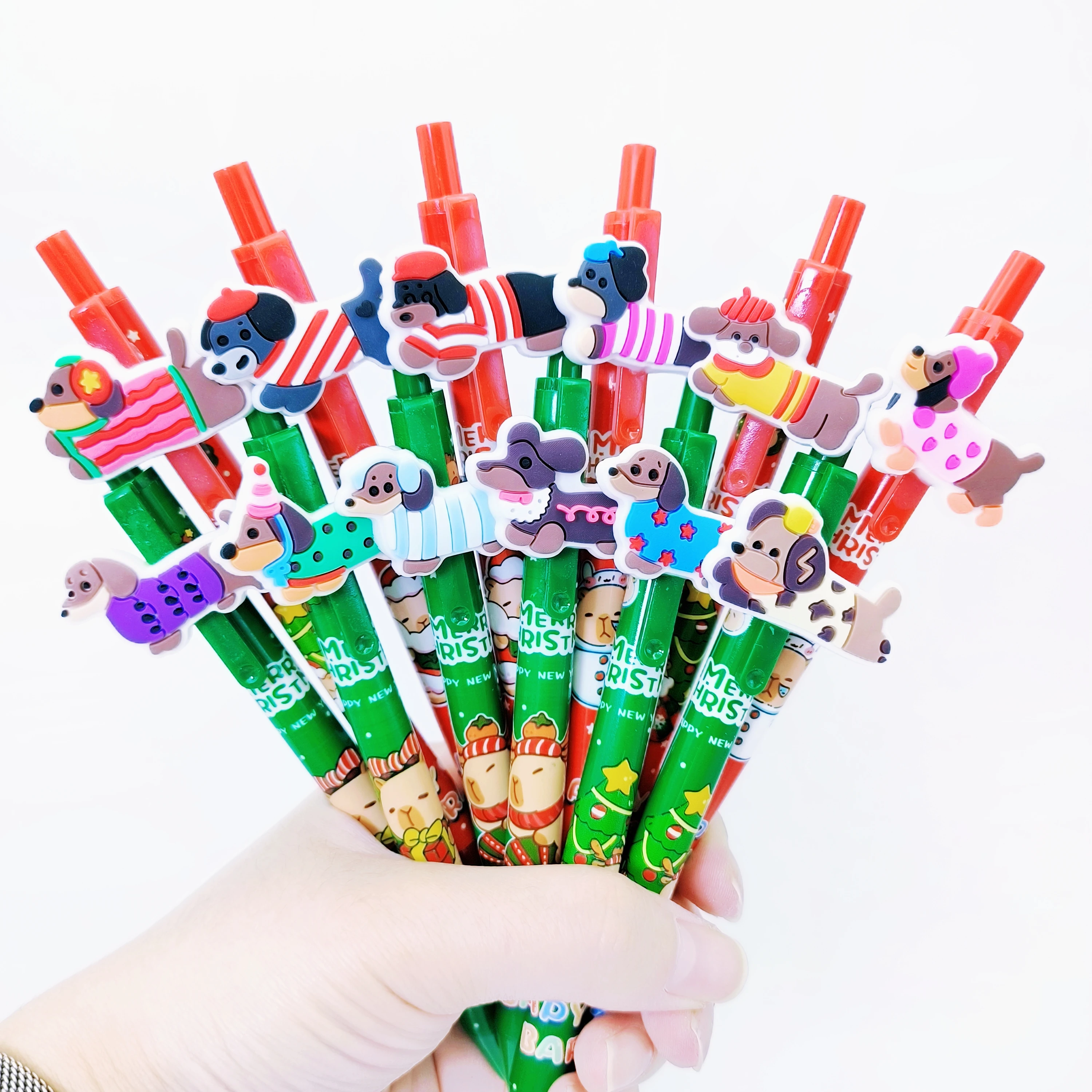 

15/24 шт. красочная рождественская шариковая ручка для укладки домашних собак, рождественская тематическая шариковая ручка, повседневная офисная шариковая ручка