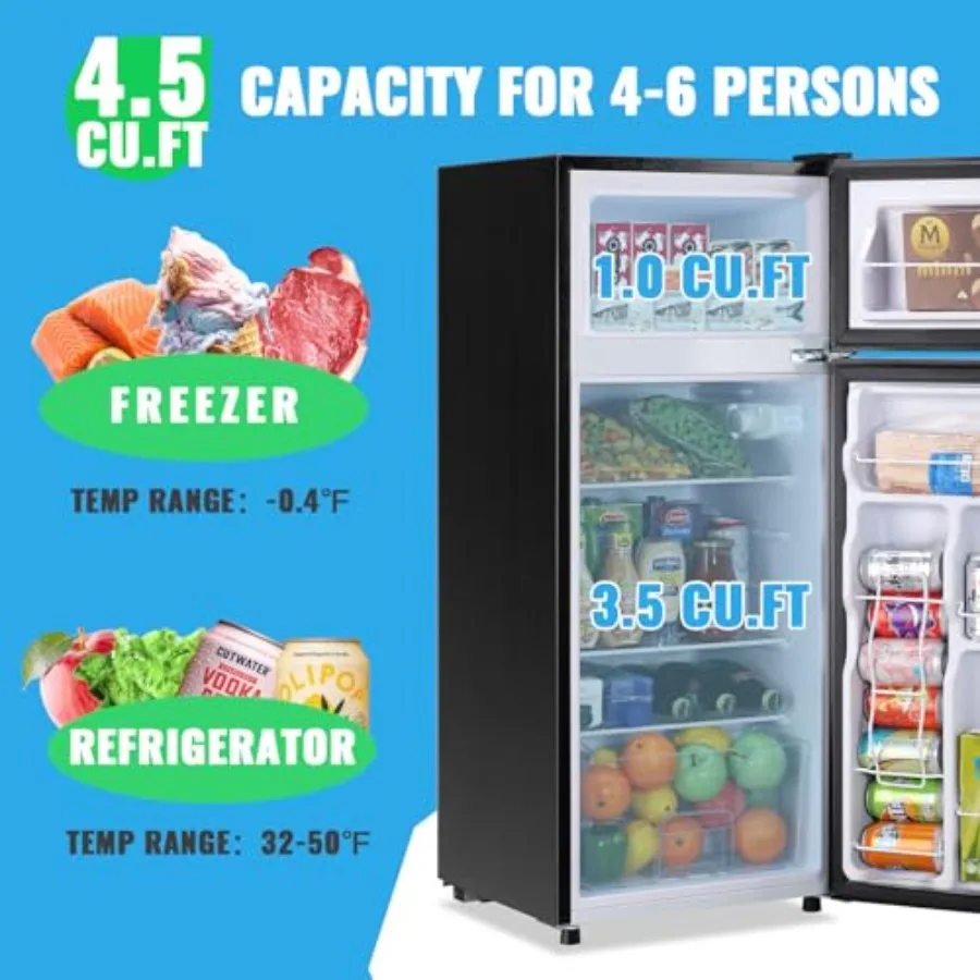 4.5 Cubic Feet Double Door Fridge with Top Freezer for Home Kitchen Storage Large Capacity Refrigerator with 7 Temperature Cont