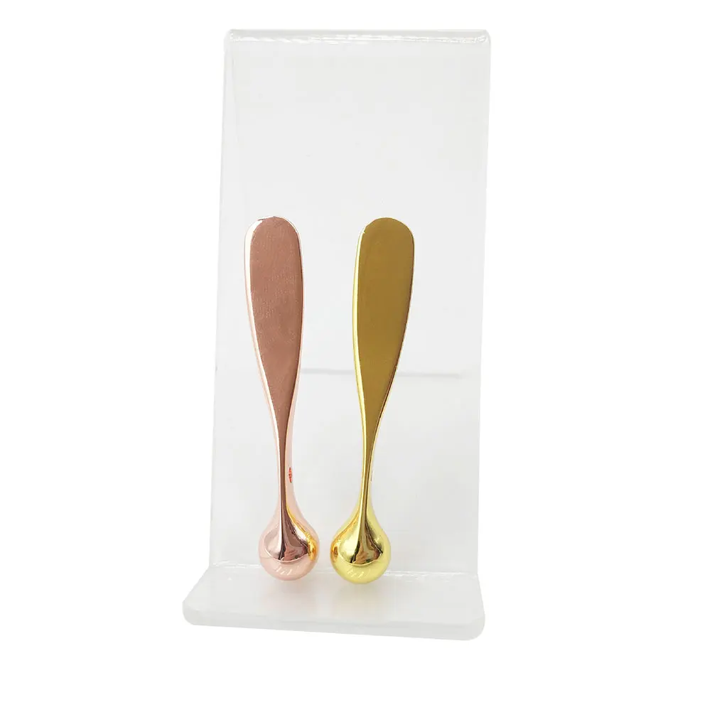 2 stks Oogcrème Lepel Massage Stok Zinklegering Draagbare Huidverzorging Tool Dual Ended Metalen Spatel Voor Gezichts Oogzorg Glad Mini