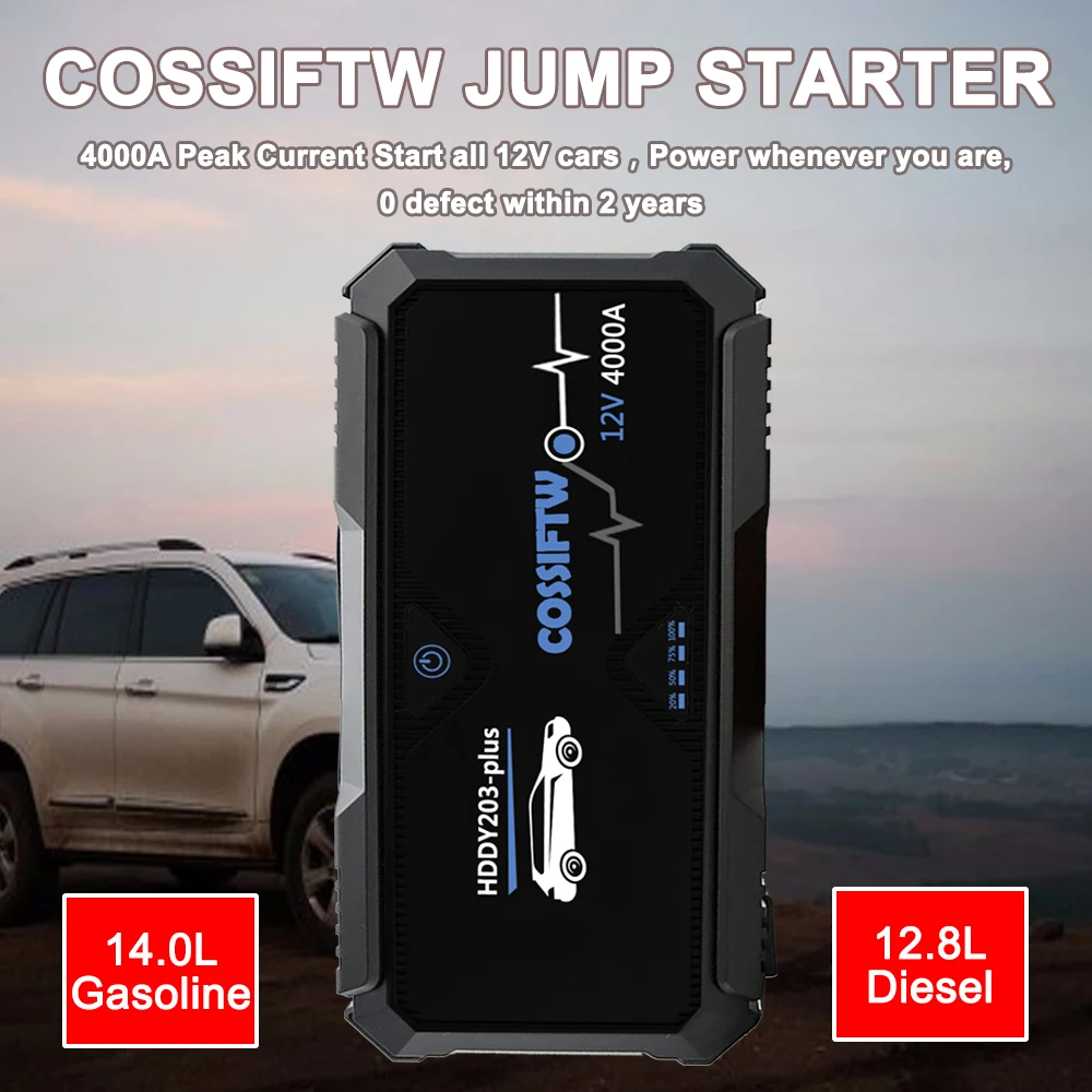

12V Car Jump Starter Power Bank Portable 4000A Car Battery Booster Charger Auto Emergency Start-up Lighting Starting Device