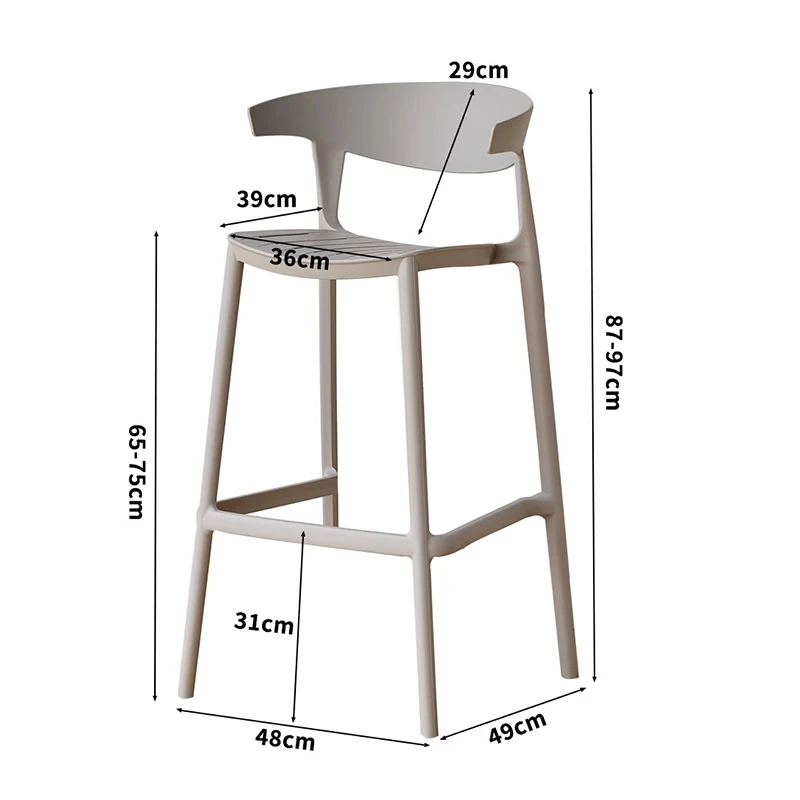 Wasserdichter verstärkter Boden-Barstuhl, Theke, Kunststoff, hoher Esszimmer-Barstuhl, Büro, Warten, Sgabello Cucina Alto, Gartenmöbel