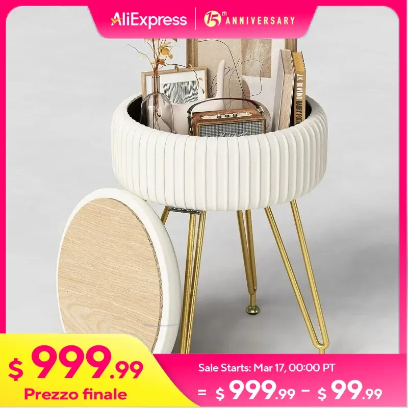 

Vanity Stool with Storage, Round Vanity Stool Chair, Velvet Vanity Stool with Gold Metal Leg, Small Vanity Chair