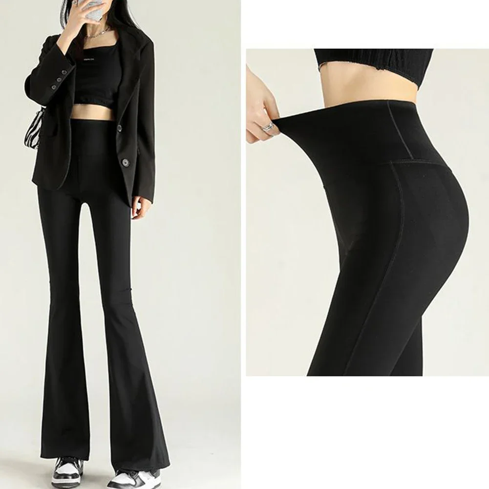 Bell Bottoms Leggings de cintura alta para outono e inverno sólido novo poliéster feminino regular para uso diário
