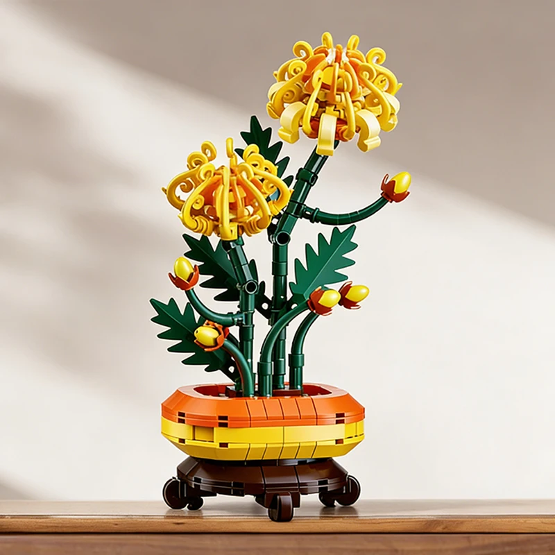 

Flower Botanicals Building Block Set Plum blossoms Chrysanthemum Flowers Plant Potted Home Office Decor Mother's Day Gift