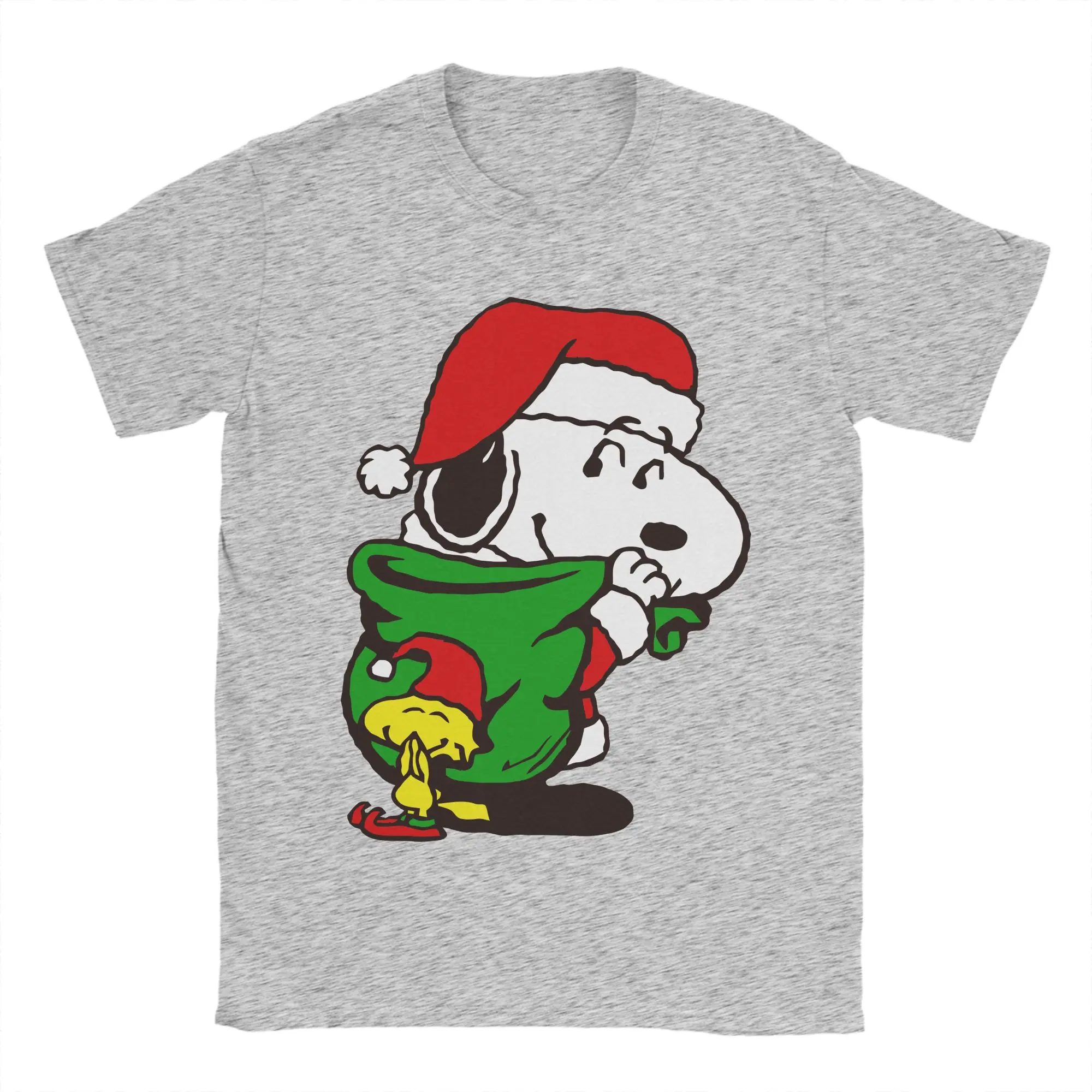 الفول السوداني سانتا سنوبي وودستوك عيد الميلاد الرجال تي شيرت رهيبة تي شيرت قصير الأكمام طاقم الرقبة تي شيرت القطن