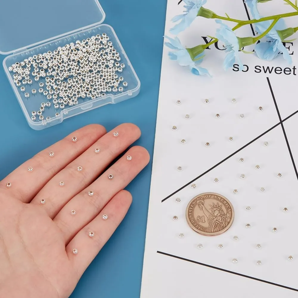 300 Buah 3Mm Manik Pengatur Jarak Manik Bulat Halus Perhiasan Manik Perak Manik Pengatur Jarak Kuningan Kecil Manik Longgar Manik Bola Logam Manik