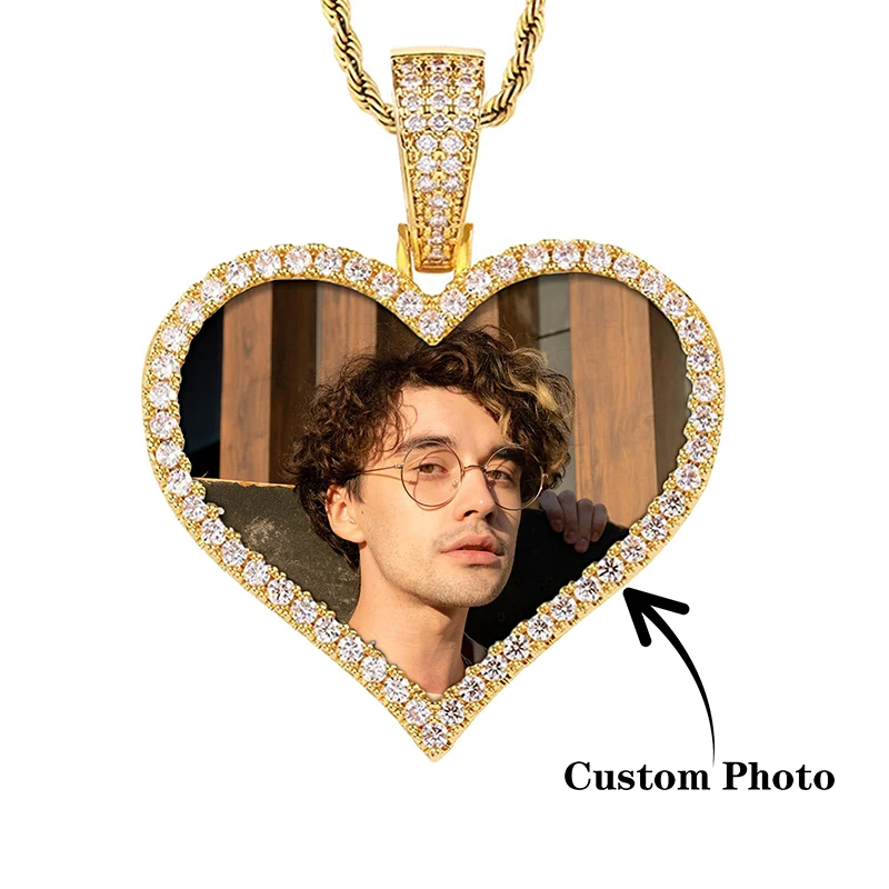 

Custom Picture Necklace Memory heart Pendant with Chain Personalized Photo Pendant Gifts for Him Gifts for Her Hip Hop Jewelry